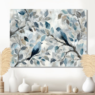 Birds Love Under A Blue White Orchid Tree Garden - Art encadré, décoration murale nature bleue