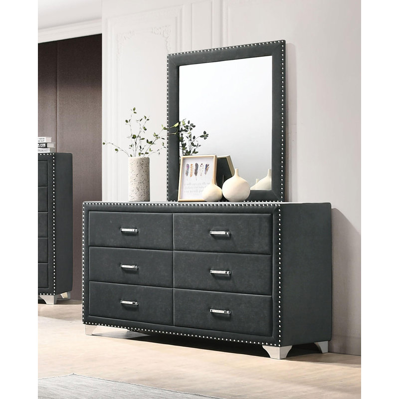 Commode Milayah avec miroir, Gris