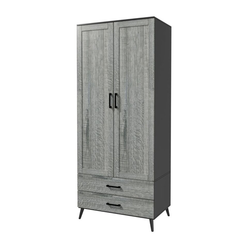 Bosse Solid Wood Wardrobe, Black Ash Grey