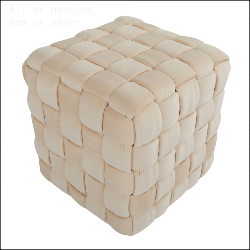 Square 16" Ottoman in Cream Velvet by, Cream