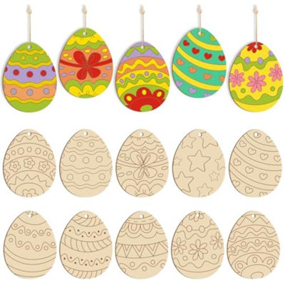 Ornements de Pâques de grande taille en bois de 7 po à peindre, ornement en bois de bricolage à disque rond en bois brut sans finition pour artisanat (10 motifs différents)