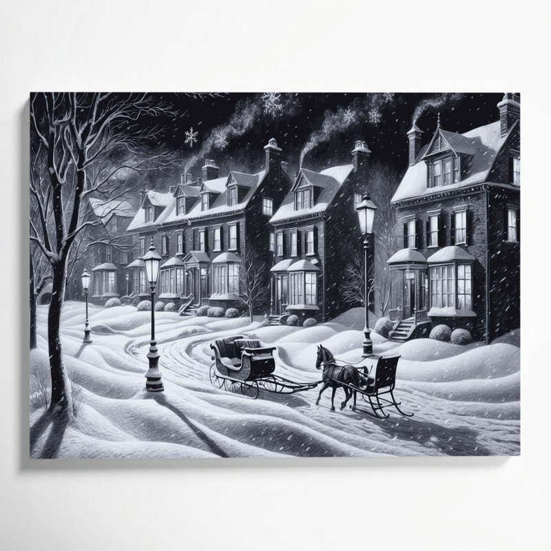 Art mural sur toile gris et noir de Noël, H 16 po x l 20 po