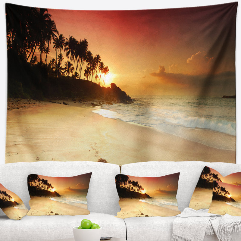 Tapisserie côtière et coucher de soleil au bord de la mer, H 78 po x l 92 po