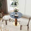 Table de salle à manger ronde moderne, table en pierre frittée de 33,5 po avec pieds en bois et base dorée, table de cuisine pour 2 personnes pour petit espace, capacité de poids de 150 lb (seulement la table de Négociation)-117345673