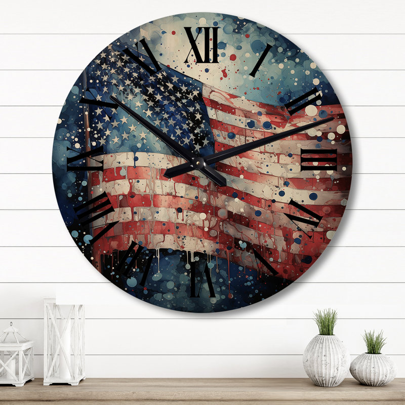 Drapeau américain Flag II - horloge murale surdimensionnée en bois américain, Grand