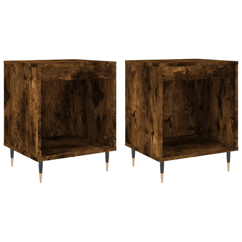 Plainsboro Solid Wood Bedside Table, Smoked Oak, Set of 2