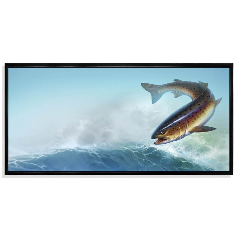 «Rainbow Trout Fish», art mural sur toile nautique et côtier, Cadre noir, L 36 po x H 24 po
