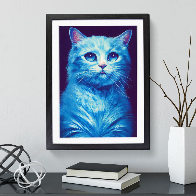 Young Cat - Single Picture Frame Painting, 64cm H x 46cm W x 2cm D, Black