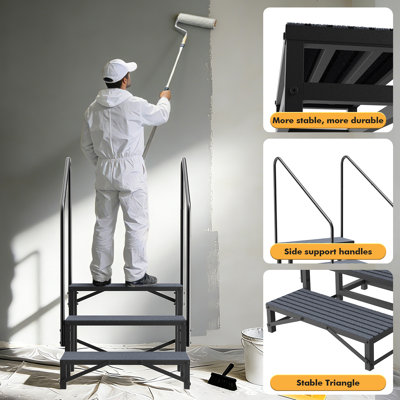 Rv Steps With Handrail, Mobile Home Stairs For Camper, Trailer, Hot Tub, Steps With Non-slip Mat, 660lbs Capacity