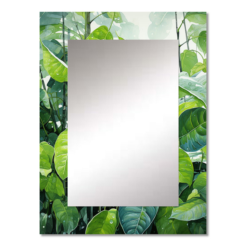 «Urban Leaves Forest Greenery» - miroir décoratif à feuilles, grand miroir mural traditionnel, impression d'art en métal