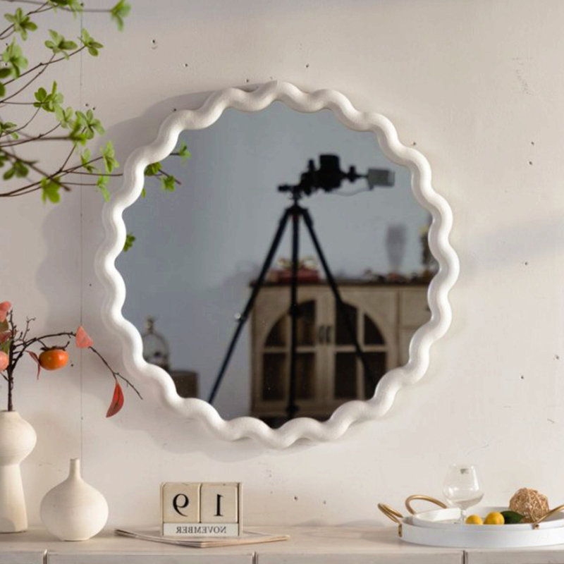 Miroir mural festonné rond, cadre ondulé blanc pour le salon, la chambre à coucher, décor de salle de bain | Idée de cadeau