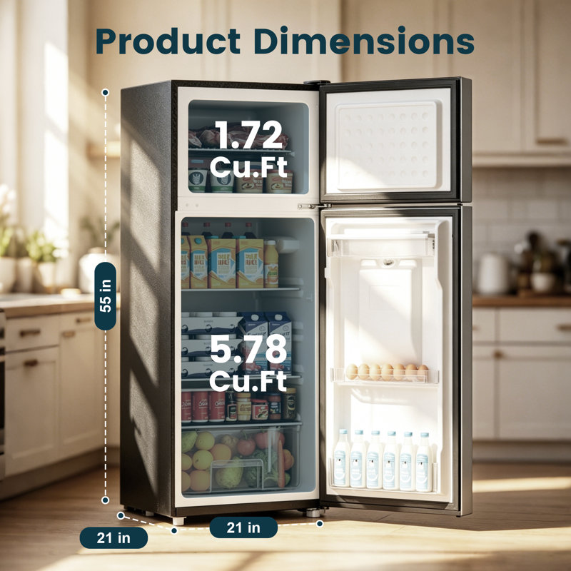 BANGSON 7.3 Cu.Ft Refrigerator with Water Dispenser, Apartment Refrigerator with Freezer, Adjustable Thermostat, Low Noise, Fridge for Office, Kitchen, and Home, Silver