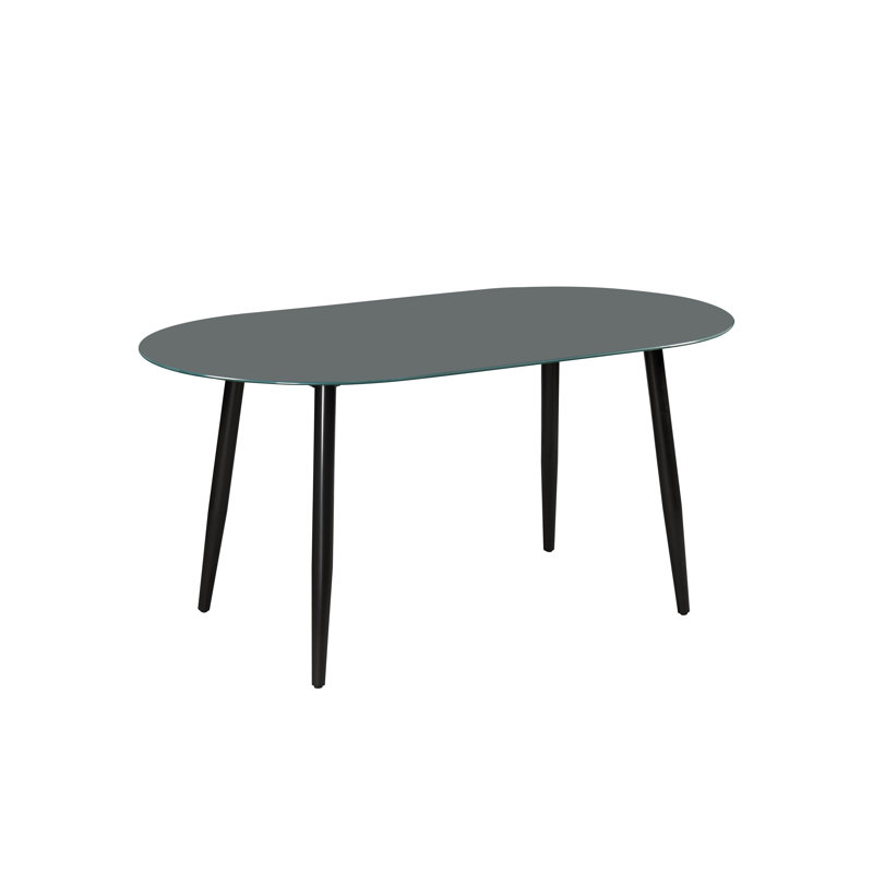 Oval Glass Top Metal Base Dining Table, Dark  Grey