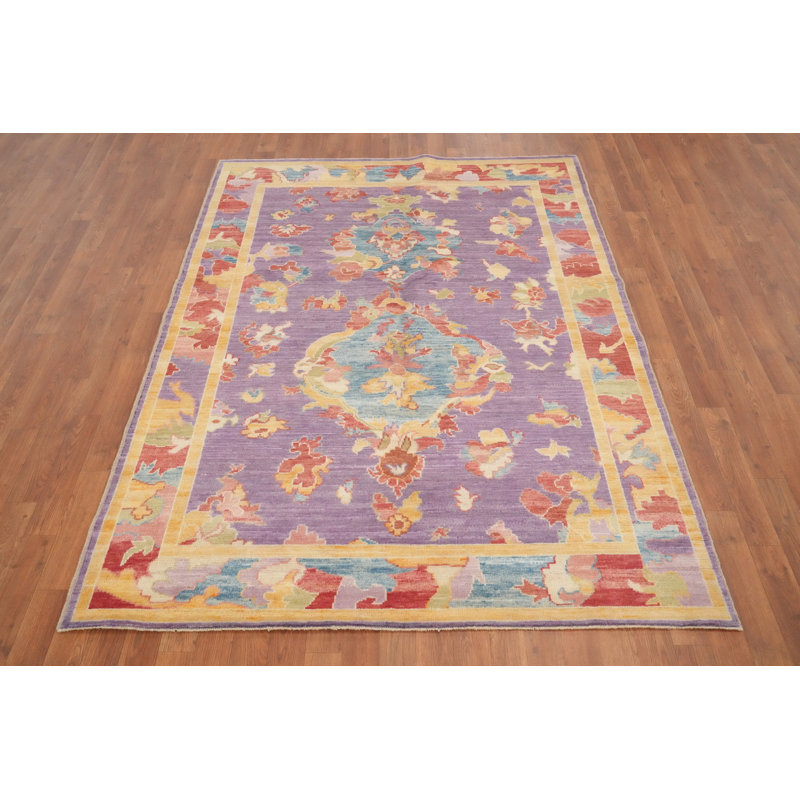 Light Purple Wool Oushak Vegetable Dye Rug 5x7