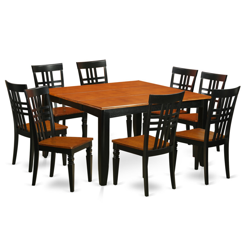 9 Piece Dining Set Includes a Square Dining Room Table with Butterfly Leaf and 8 Kitchen Chairs, Black & Cherry