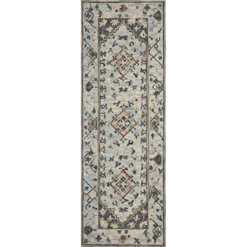 Veronika Hand-Hooked Wool Carbon/Sand/Gray Area Rug, Runner 2'6" x 7'6"
