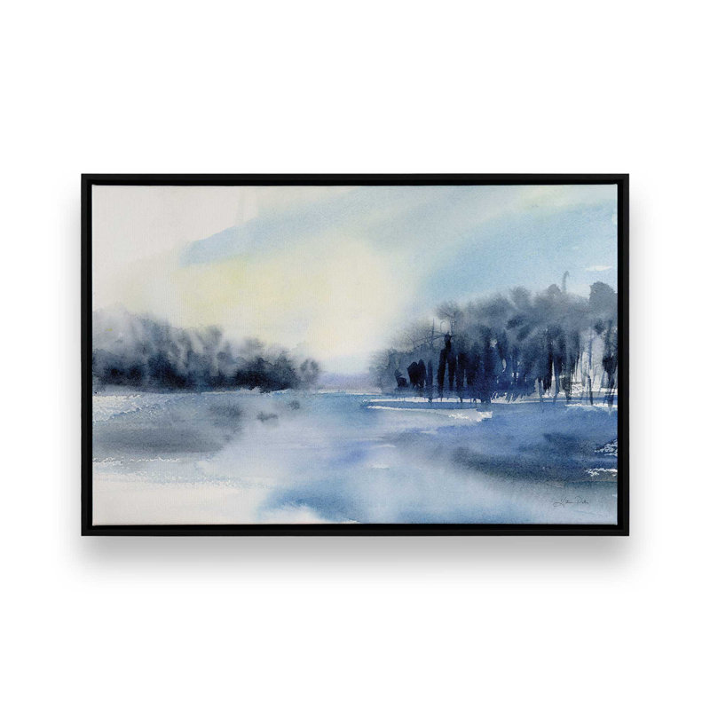 Imprimé brume d'hiver sur le lac, Cadre noir, H 8,75 po x l 12,75 po x P 1,75 po