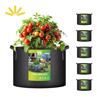 iPower 25 Gallon 5 Pack Plant Grow Bags Thickened Nonwoven Aeration Fabric Pots Heavy Duty Durable Container, Strap Handles for Garden
