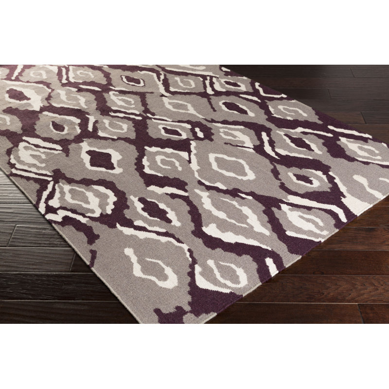 Tapis de couleur mauve vif/taupe à de laine handwoven à tissage plat Mann, Rectangle 2 pi x 3 pi