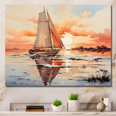 " Peach Sailing Boat Into The Sunset "