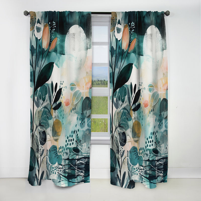 Rideaux occultant vert et orange Reflections of a Free Mind III - Boho Feather, L 52 po x L 108 po