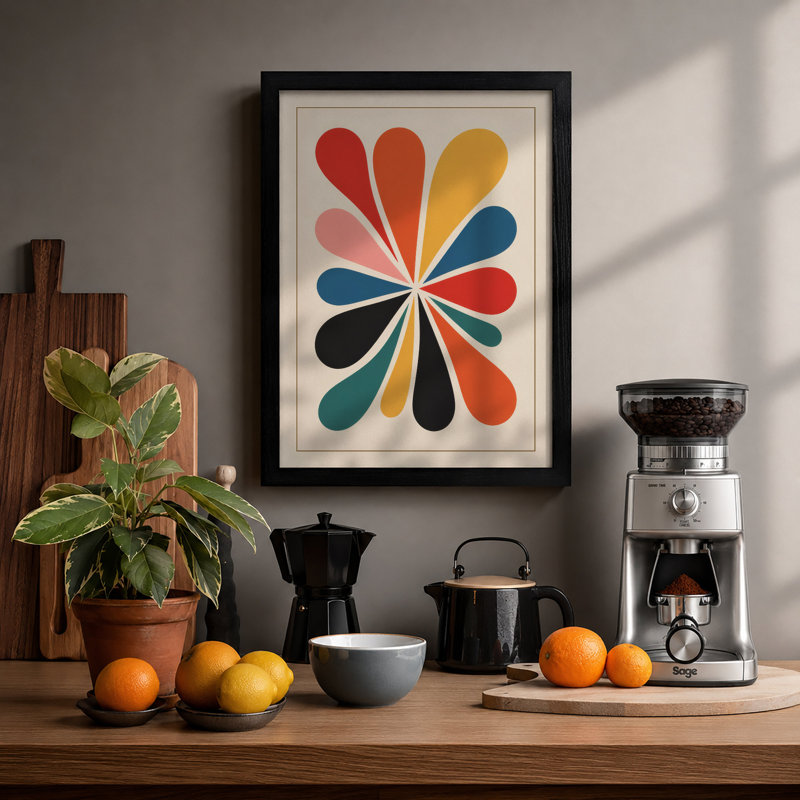 Geometric Petals Mid-Century - Framed Print, A1 - 84.1 x 59.4 cm, Black