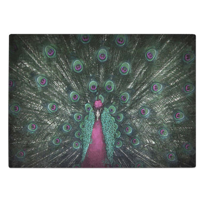 Glass Mesmerising Pink & Green Peacock Chopping Board