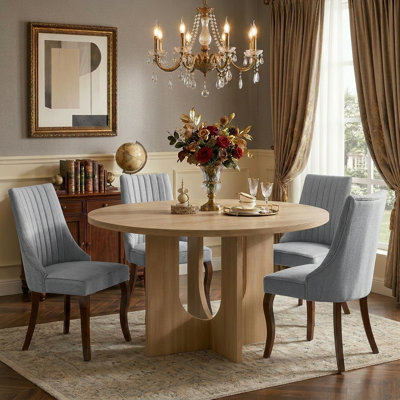 Retro Wooden Dining Set with High-Backrest Dining Chair Set for Dining Room