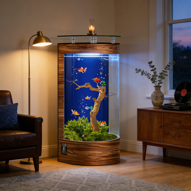 Élégant aquarium semi-circulaire autoportant écologique