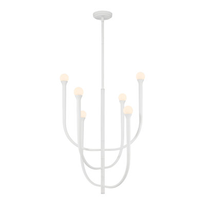 Lustre blanc en plâtre 6 lumières 23 pouces avec abat-jour en verre opale Levacy