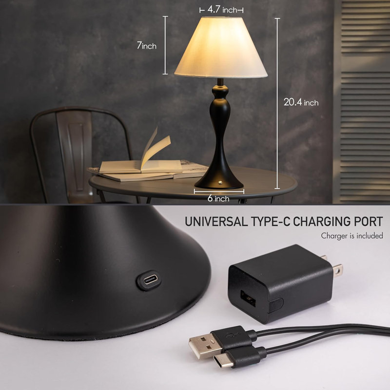 Ember Rechargeable Table Lamp – Cordless, Touch Dimmable, Battery Operated, E26 LED Bulb, Type-C Fast Charging, Portable Lamp for Bedroom, Living Room, Office