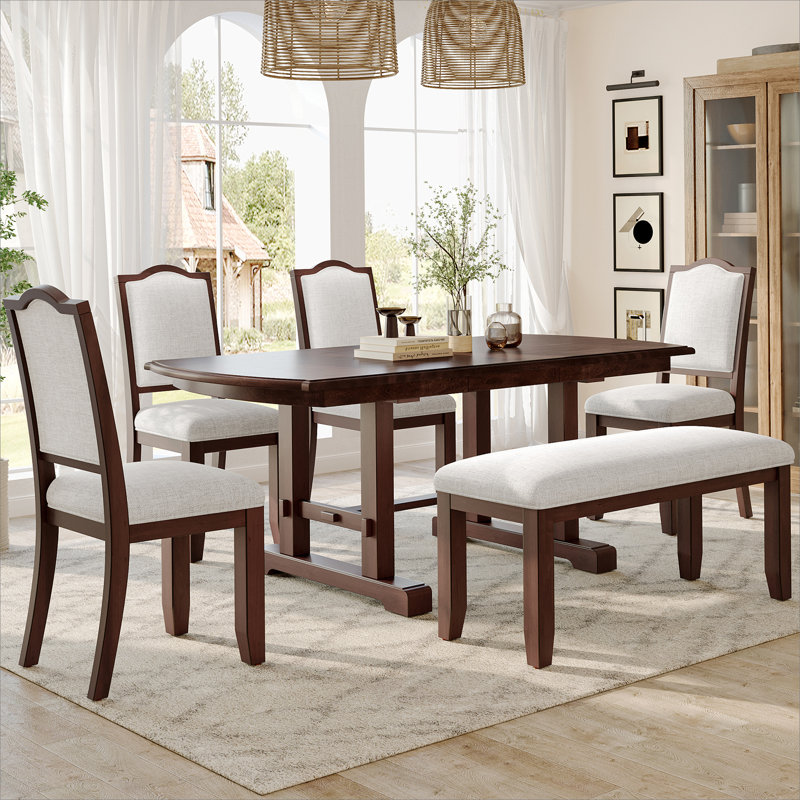 60"-78" Extendable Dining Table, Farmhouse Wooden Kitchen Table with Removable Leaf, Large Expanding Table for 4-8, Cherry
