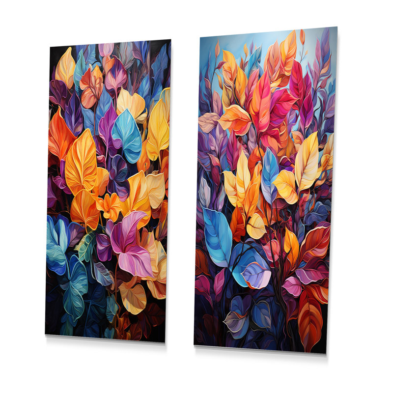 Feuilles colorées colorées - Ensemble de 2 décorations murales en métal, H 32 po x l 32 po