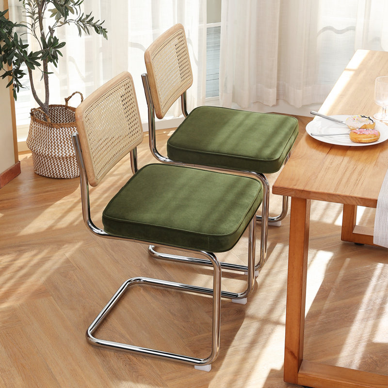 Crumley Upholstered Dining Chair, Chrome / Green Velvet
