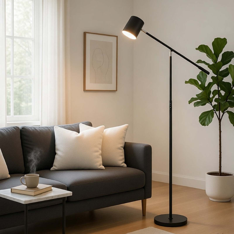Lampe sur pied avec gradateur tactile, bras réglable en angle de 68 pouces, métal noir