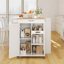 Modern Solid Wood Top Kitchen Island, Large Rolling Kitchen Cart with Drawers and Cabinet, Mobile Kitchen Table with Hooks & Towel Rack, Locking Casters-949392972