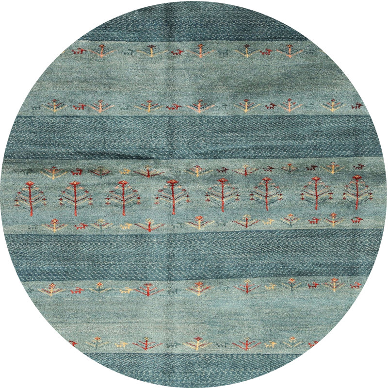 Tapis contemporain gris / bleu clair, Rond 6 pi