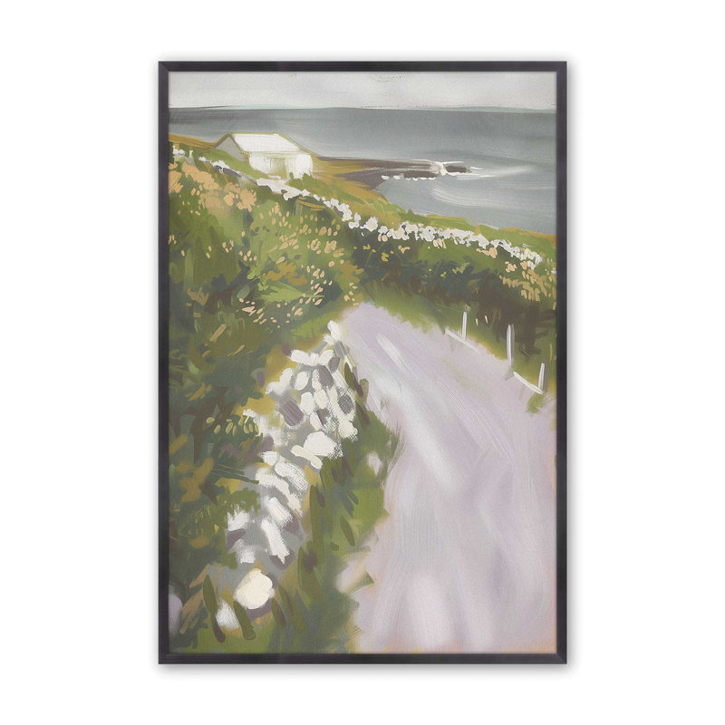 Sentier serein au bord de la mer I, Cadre en zinc patiné, H 12,25 po x l 15,25 po