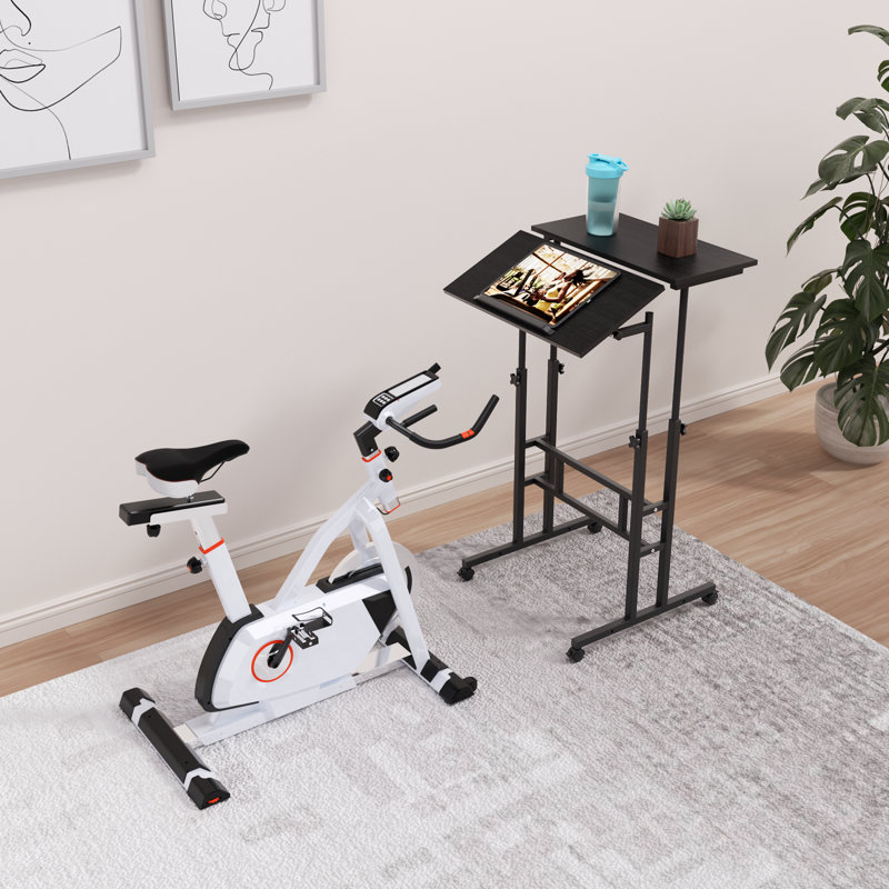 Mobile Computer Desk, Adjustable Height Laptop Standing Desk with Tilting Tabletop and Monitor Shelf, Black