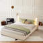Beige Luxury Upholstered Bed Frame – High Wingback Headboard, USB Charging Port & Adjustable Reading Lamp, No Box Spring-843190216