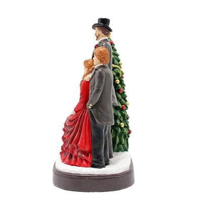 Elegant Victorian Christmas Family Figurine, 8" Vintage Holiday Tabletop Statue and Home Decoration