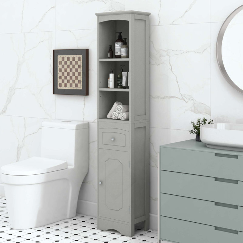 66.9" Tall Bathroom Storage Cabinet Ith Drawer And Adjustable Shelf, Grey