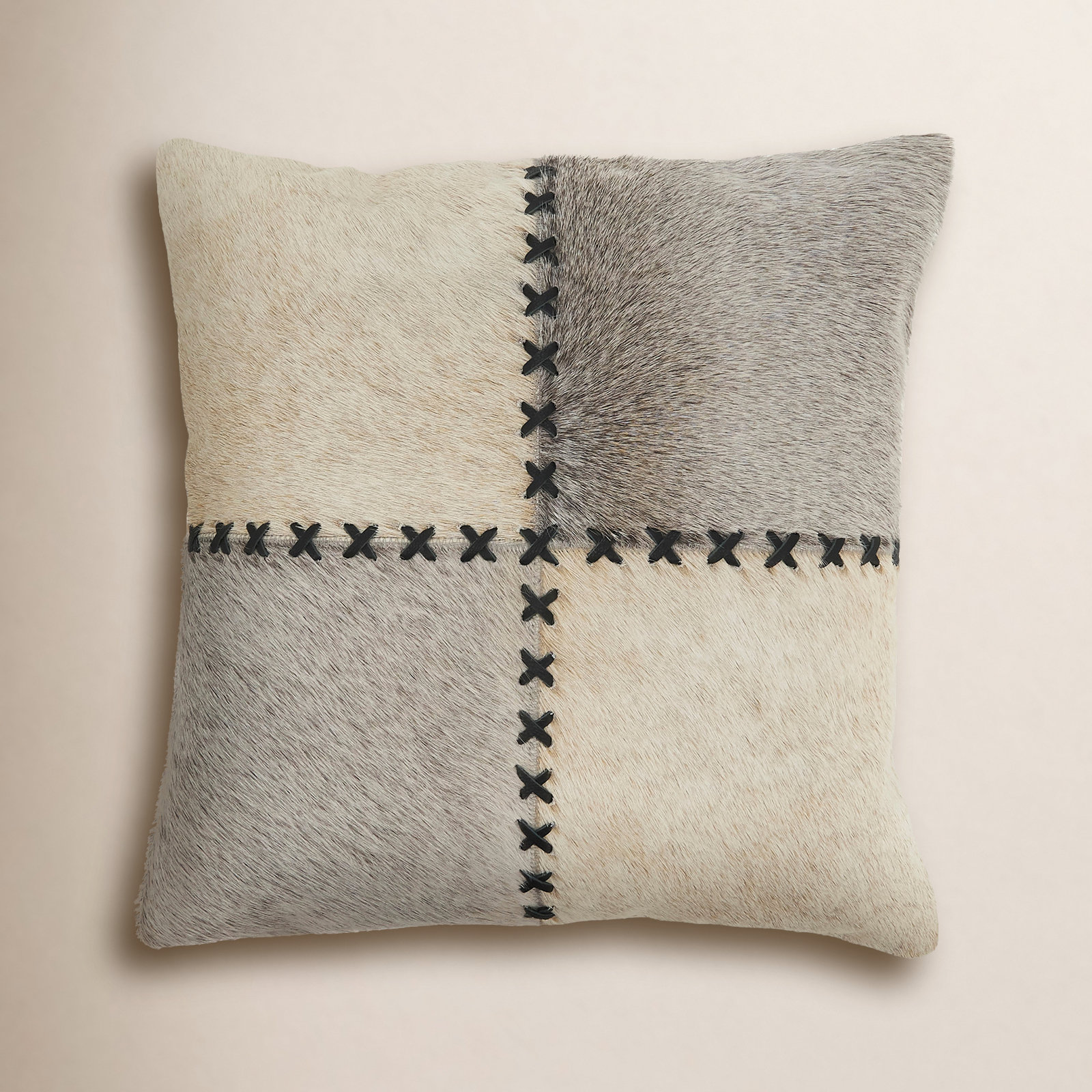 Ilara Patchwork Leather/Suede Throw Pillow, Polyester/Polyfill