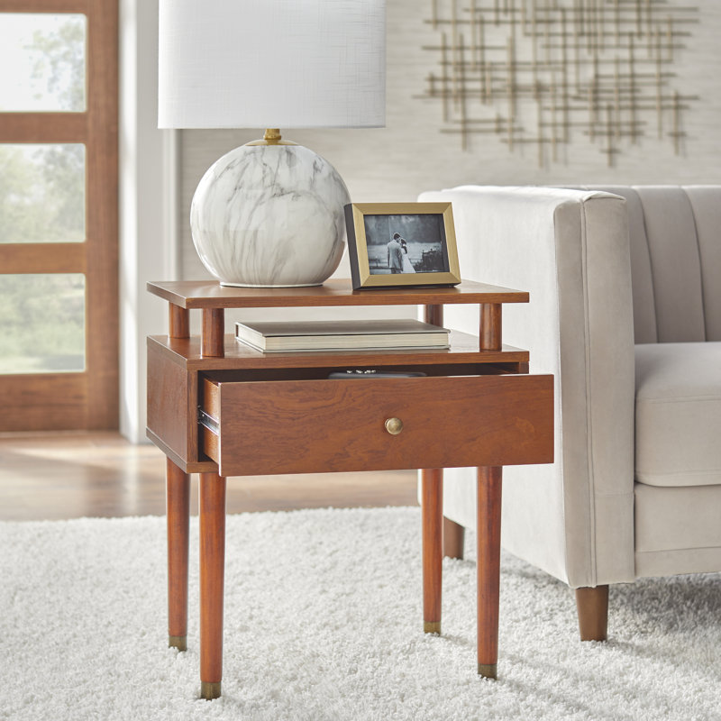 Camylle End Table with Storage, Walnut/Antique Brass