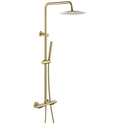 Exposed Shower System with Brass Thermostatic Shower Valve, Exposed Shower Faucet Set with Height Adjustable 10 Inch Rain Shower Head and Handheld wit -  RBROHANT, RWST81003BGUS