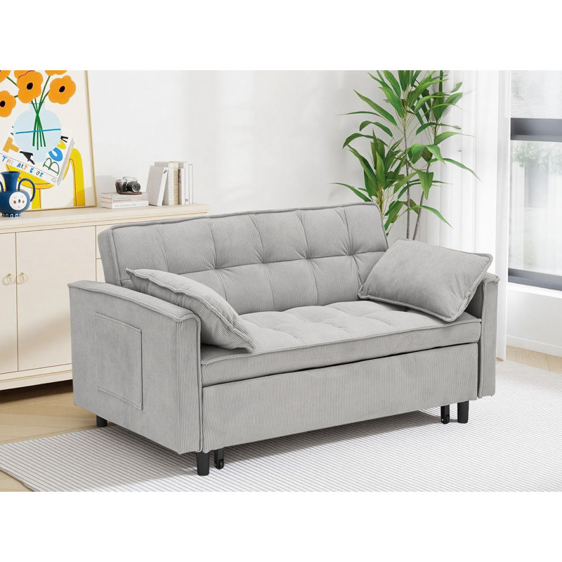 55'' Upholstered Sleeper Sofa, Light Gray