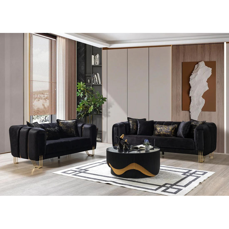 Ensemble de salon en velours noir 2 pièces Sanna