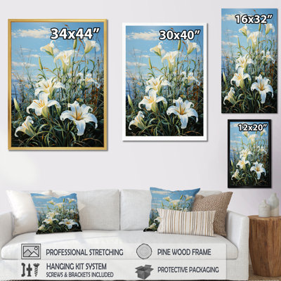 " White Blue Lilies Field Pointillism Dot "