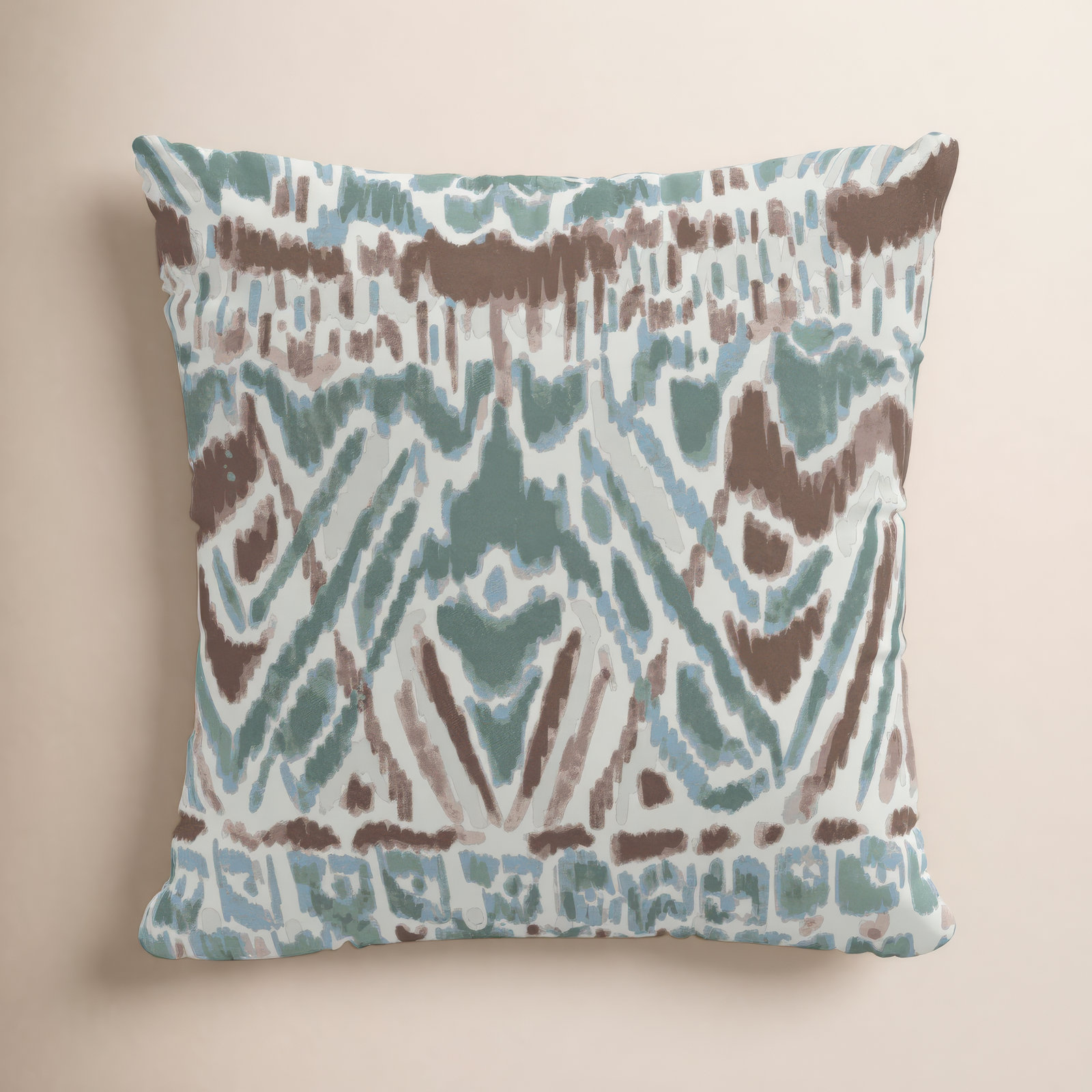 Ikat Cotton Throw Pillow, 18" x 18", Feathers