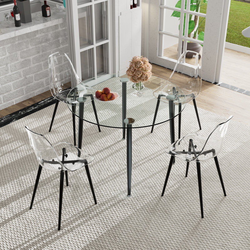 Ensemble repas pour 4 personnes Harisan, H 30 po x L 40 po x l 40 po, Transparent/noir